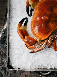 A Crab on ice served as food at Hotels near Marbella